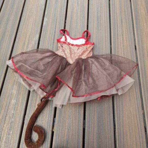 Curtain Call dance tutu dress leotard costume brown red w/ monkey tail kid sma - Picture 6 of 13